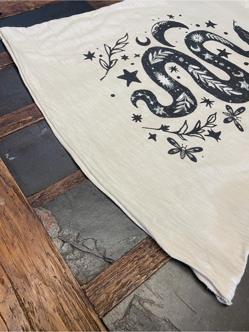 White Graphic Snake Tee with Celestial Print - Picture 4 of 8